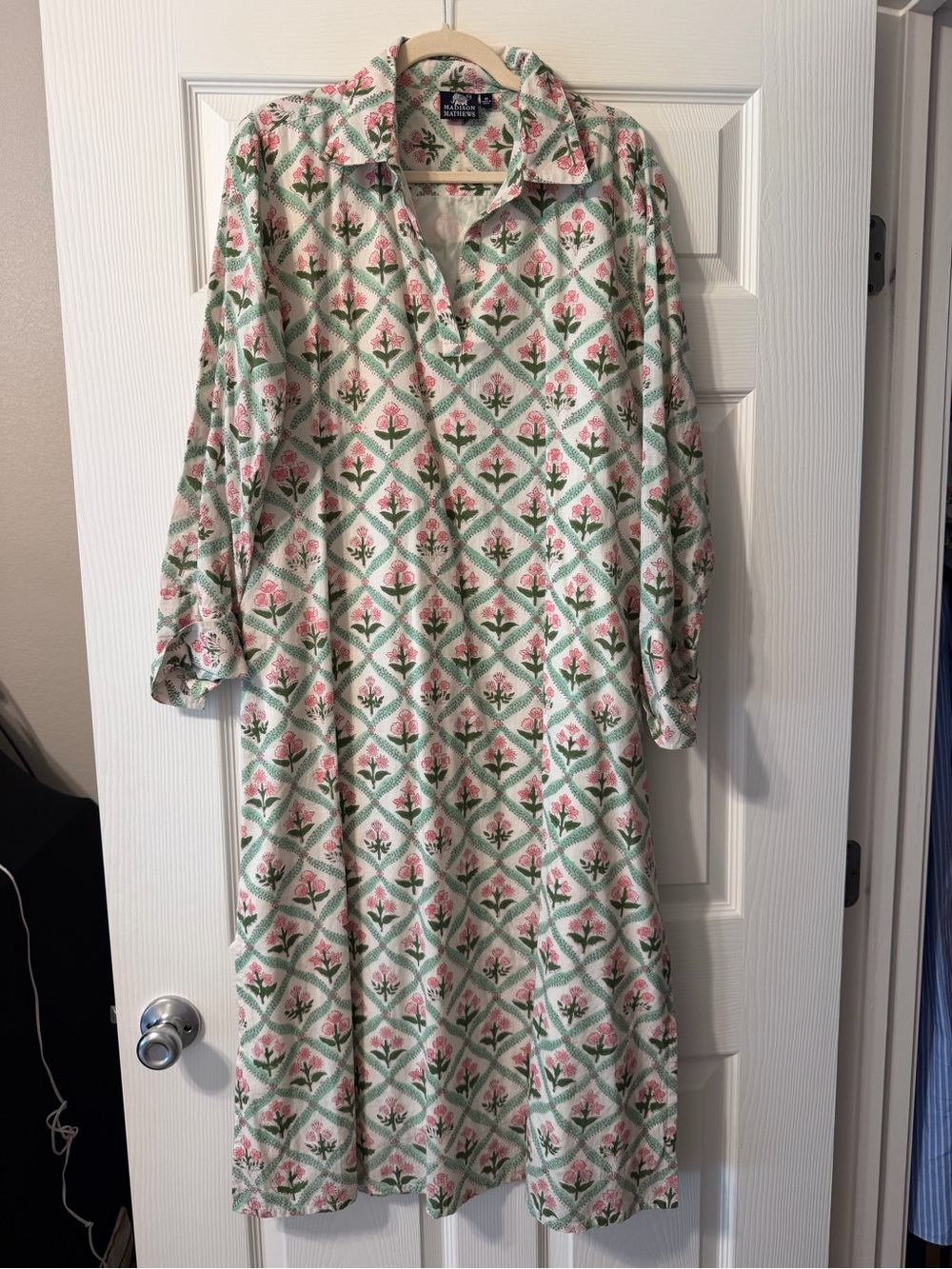 Madison Matthews Pink & Green Floral Shirt Dress